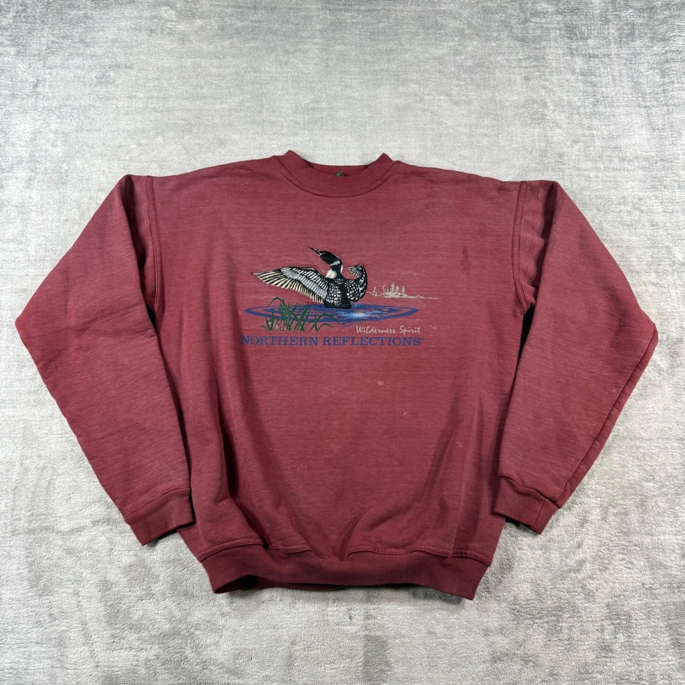 Vintage Northern Reflections Sweatshirt Womens XL Maroon Loon Graphic Wilderness